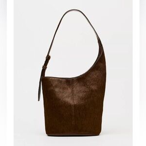 ZARA ASSYMETRIC FUR-TRIMMED BUCKET BAG 6630/510 SHOULDER PURSE LEATHER SUEDE